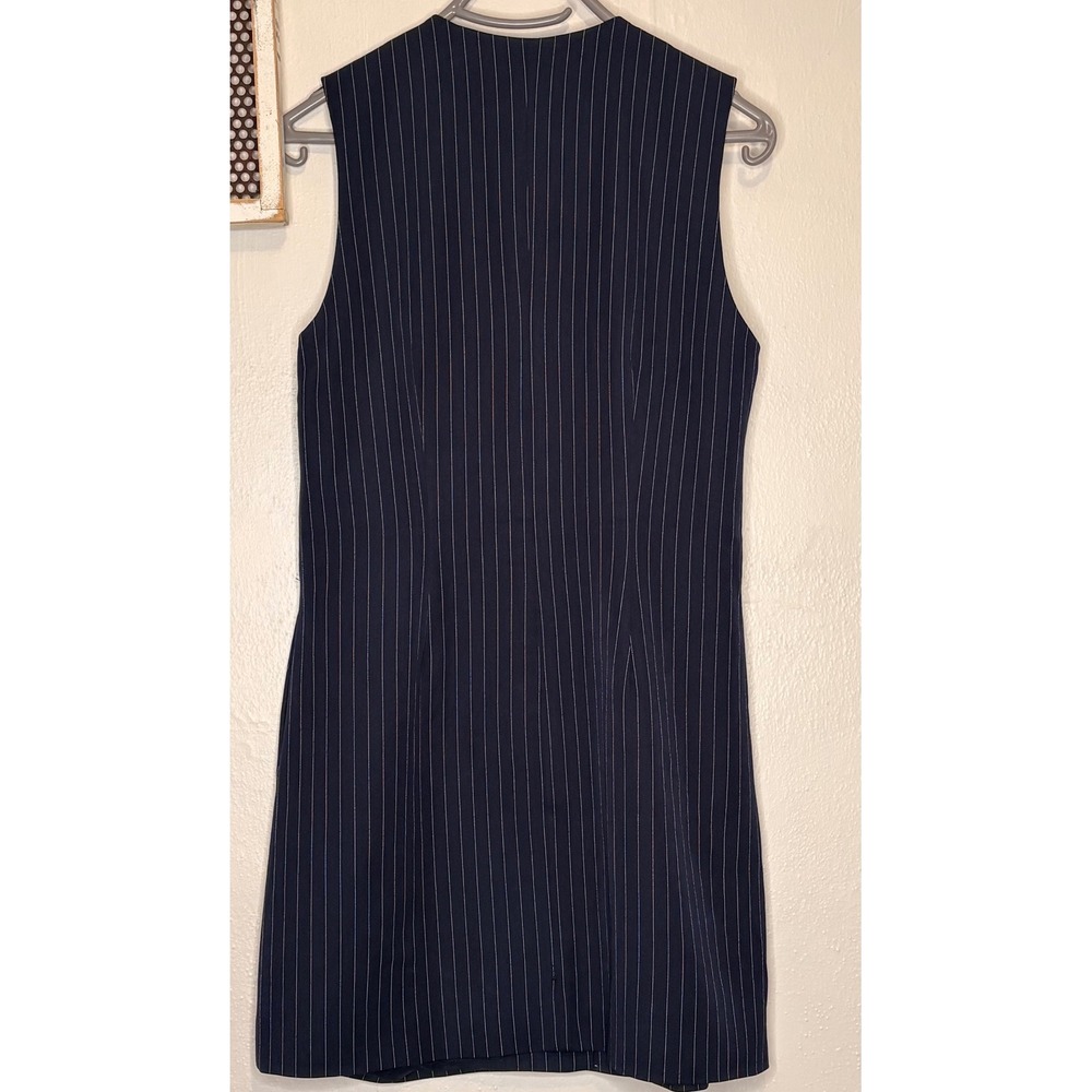 Steve Madden Pinstripe Dress Womens Medium Navy NWT Button Front Vest Mini - Picture 2 of 8